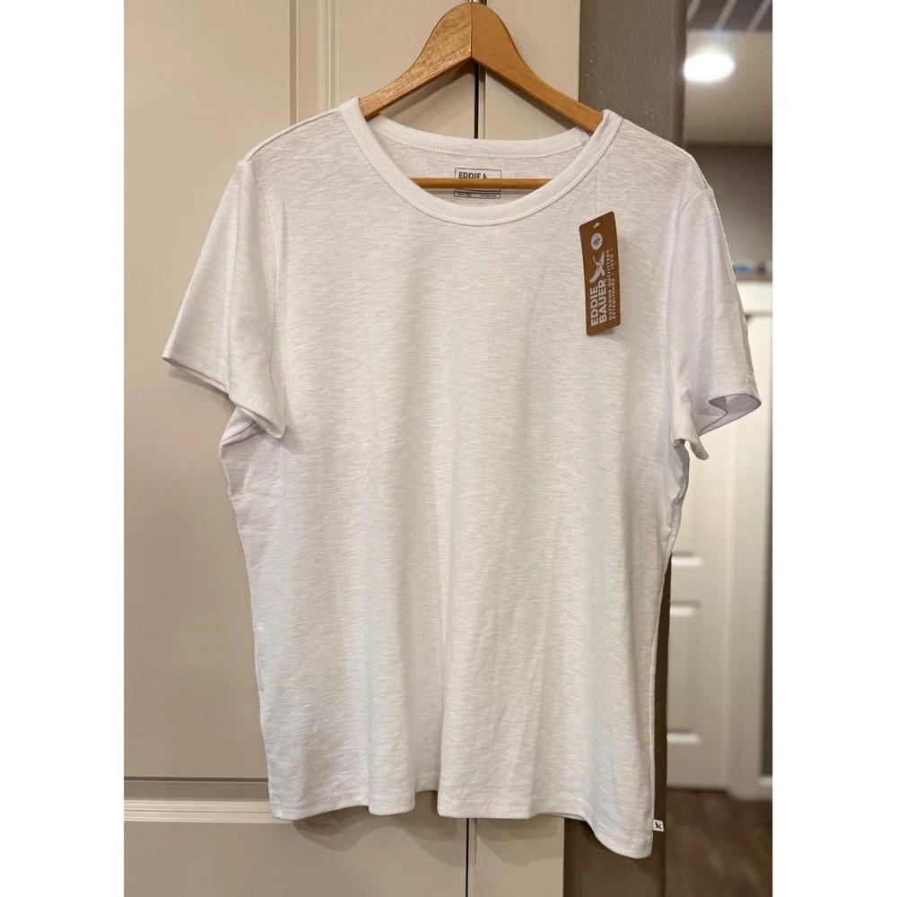 Eddie Bauer Wms White Casual Slub Rib SS 2XLT Top/T-Shirt Gorpcore NWT‎ Tall